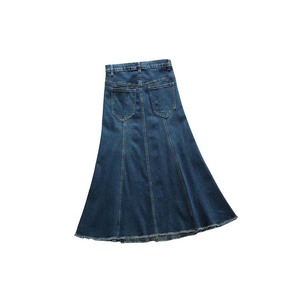 2021 Wholesale Fashionable Plain Dyed <strong>Pleated</strong> Long <strong>Denim</strong> Jean <strong>Skirt</strong> for Womens <strong>Skirts</strong> - Product Image 2