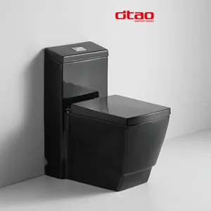 Modern design ceramic sanitary ware bathroom wc black toilet bowl siphonic flush water closet square one piece wc toilet