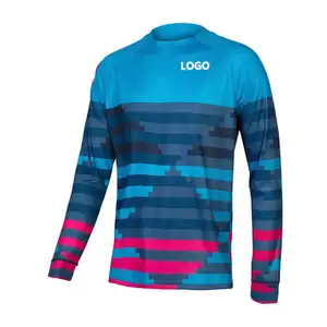 Custom Sublimated Design blu manica lunga abbigliamento sportivo BMX camicie Downhill Jersey con polsino filettato elastico