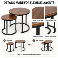Ensemble de tables basses gigognes rondes en gros d'usine, plateau en bois grainé, tables d'appoint empilables pour salon et décoration intérieure