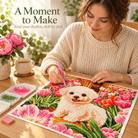 Kit de Peinture Diamant KS Craft Chien Mignon Motif Floral, avec Diamants Spéciaux, Art Diamant Animal DIY, Décoration Murale, Cadeau