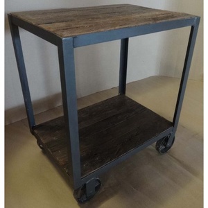Mesa auxiliar de madera antigua recuperada de estilo moderno industrial vintage, mesita de noche de metal para dormitorio, sala de estar, cocina, granja - Product Image 1