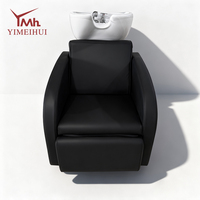 Fauteuil de salon noir exclusif pour stylistes modernes, fauteuil de salon de coiffure, mobilier de beauté en cuir, lavabo en céramique, fauteuil de shampooing