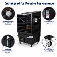 Refroidisseur d'air portable JHCOOL AC pour extérieur/intérieur avec ventilateur axial puissant 22000 cmh, réservoir d'eau de 120 L, matériau plastique, utilisation en hôtel et en garage