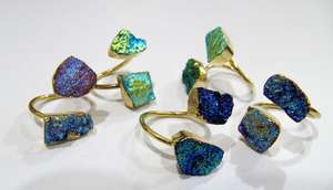 Piedras preciosas naturales de alta calidad Boda clásica Colorido Druzy Anillo de piedra doble Oro Galvanizado Drusy Piedra preciosa Forma libre - Product Image 5