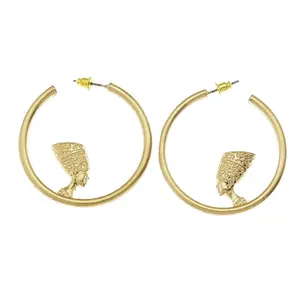 Gold Egyptian Nefertiti Queen Big Hoop Statement Earrings Jewelry For Women Halloween Costume Goth Punk Rock Art Deco Runway