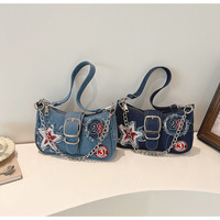 2025 à la mode unique sangle bohème Mini sac à main fourre-tout pour femmes mode étoile motif Denim sacs mignon Cool Portable robe sacs à main