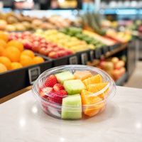 Conteneur à couvercle en dôme jetable en PET transparent, de qualité alimentaire et écologique, pour nouilles et sushis, capacité de 200 g/8 oz, OEM personnalisé