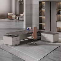 Ensemble de chaise de bureau exécutive ergonomique en forme de L avec armoire latérale - Bureau moderne minimaliste haut de gamme
