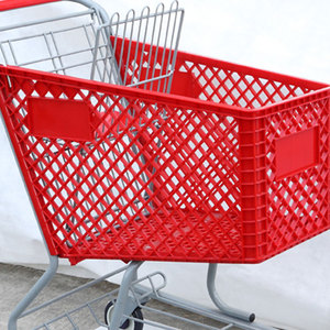 Heavy Duty Red 130L Plastic Folding Shopping Cart On Wheels With Seat