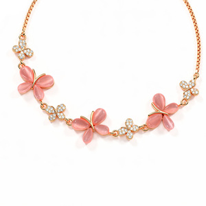Butterfly Pendant <b>Necklace</b> Rose Gold Plated <b>Pink</b> Stone Zircon Crystal Women's Fashion Jewelry Gift - Product Image 1