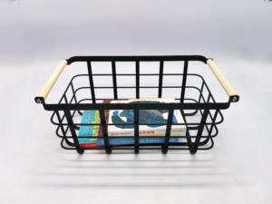 Nuovo prodotto cucina cucina cibo rettangolare metallo nero cesto portaoggetti <span class=keywords><strong>con</strong></span> maniglie in legno - Product Image 6