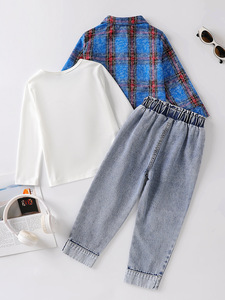 Set Estivo 2026 per Bambini: <span class=keywords><strong>Giacca</strong></span> Blu in Denim Traspirante a Maniche Lunghe, <span class=keywords><strong>Camicia</strong></span> e Pantaloni in Jeans, Tre Pezzi - Product Image 2