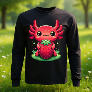 Simpatica maglietta a maniche lunghe con design a fragola e axolotl, stile kawaii estivo. - Product Image 3