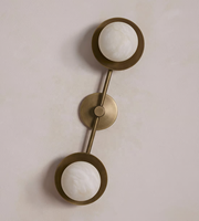 Applique murale double en alabâtre, design moderne, pour couloir de villa ou hôtel, avec abat-jour globe en marbre et finition laiton antique, type Cara