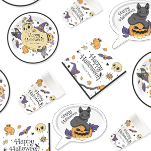 DAMAI Halloween Party Disposable Paper Plates Customized Witch's Hat and Bat Paper Dessert Plates Tableware Sets - Product Image 2
