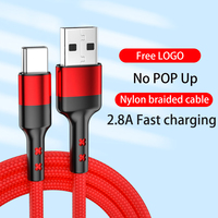 Câble de données USB tressé en nylon prêt à être expédié, micro USB type C 2.8A, charge rapide, pour chargeur iPhone, pour téléphone portable Samsung