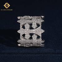 Bague large ZUANFA JEWELRY en argent S925 avec diamants de laboratoire VVS, motif croix creuse, style hip-hop glacé pour homme