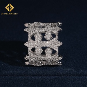 Anillo de banda ancha con cruz hueca de diamantes cultivados en laboratorio VVS de ZUANFA JEWELRY, anillo de banda ancha estilo hip hop con incrustaciones de S925 para hombre - Product Image 5