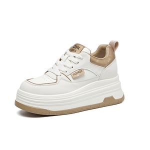 Zapatos de Mujer con Plataforma de 8cm, de Piel Genuina, Punta Redonda, Versátiles, con Suela Gruesa, Blancos, Elegantes y Casuales - Product Image 3