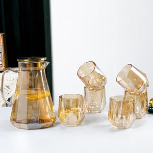 Cao Borosilicate Glass Jug Set cho trà cà phê nước giải khát 6 cái cup Set thủy tinh mẫu miễn phí chịu nhiệt với nắp phong cách hiện đại