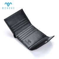 Dompet Pria MEYSHE Kulit Asli Berkualitas Tinggi Harga Pabrik Custom, 3 Lipat, RFID Blocking, dengan Tombol