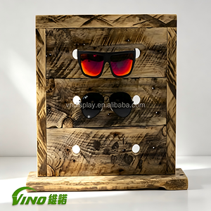 ชั้นวางแว่นกันแดดไม้เก่าแบบขายส่ง 2 ด้าน สำหรับวางบนเคาน์เตอร์ พร้อมสลักโลโก้ สำหรับแว่นกันแดด 4 ชิ้น - Product Image 1