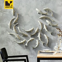 Set Dekorasi Dinding Hiasan Ikan untuk Latar Belakang TV Rumah Menampilkan Ikan Keramik Tiga Dimensi Bergaya Cina Baru yang Kreatif