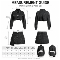 Ensemble deux pièces en jean pour femme de haute qualité : veste courte en denim extensible en coton et jupe longue unie au-dessus du genou