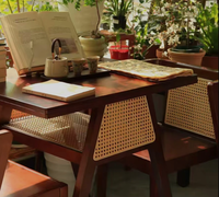 Ensemble de salle à manger haut de gamme en bois massif, nouvelle table basse carrée avec chaises en rotin, mobilier d'extérieur