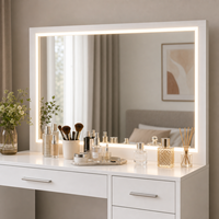 Miroir blanc professionnel moderne avec 3 modes d'éclairage, table de maquillage, table de toilette, panneau en acier inoxydable, chambre à coucher, hôtel