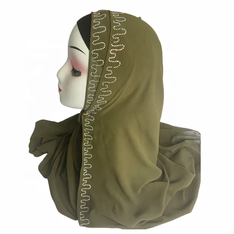 Wholesale Fashion Muslim stone Hijab diamond tudung Scarf Plain Chiffon hijab with rhinestone head scarf