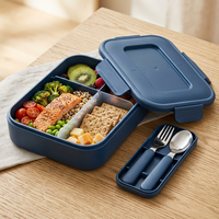 Boîte à lunch bento en PP compatible micro-ondes avec couverts, anti-fuite, conteneur alimentaire portable