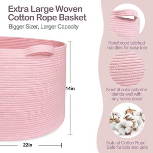 Panier de rangement pour jouets d'enfants, panier en corde tressée pour couvertures de chambre d'enfant avec poignées, organisateur pour peluches et panier pour jouets de chien - Product Image 2