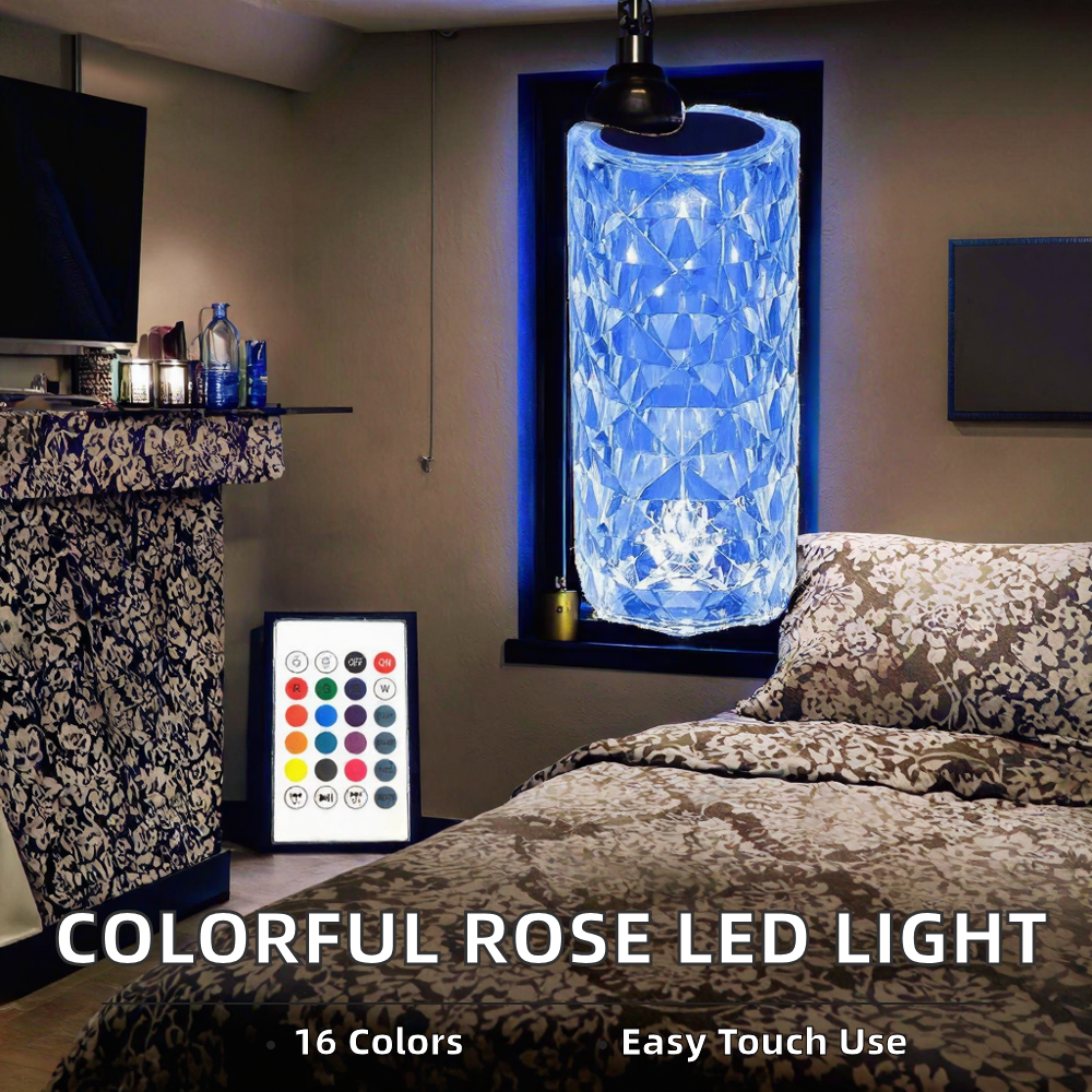 Modern Middle 16-Color LED Rose Table Crystal Touch PC Material Bedroom Bedside Night Light USB Rechargeable Battery Included