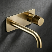 Robinet de lavabo mural encastré Weihao en laiton brossé doré, mitigeur monocommande eau chaude et froide pour salle de bain