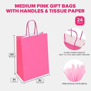 Medium Size Paper Gift Bags with Handles and <b>Tissue</b> Paper Birthday <b>Wedding</b> Party Presents Bags Tear Resistant Paper Bags - Product Image 4