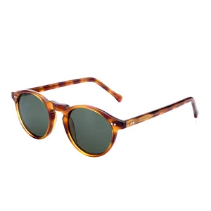 Fashion Popular Dark Green Lens Round Frame Mazzucchelli Acetate Women Men Polarized Sunglasses Supplier