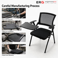 Chaise de formation empilable moderne à dossier en maille avec tablette d'écriture et siège rembourré, idéale pour salles de classe et salles de réunion