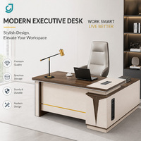 Scrivania Direzionale Moderna di Lusso, Tavolo da Ufficio per CEO e Manager, Postazione di Lavoro a L in Legno con Ampio Armadio per Uffici Aziendali
