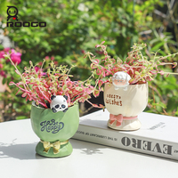ROOGO Joli pot à succulentes en résine en forme de panda avec trou de drainage, pot de fleurs créatif en forme de plante, décoration pour la maison et le jardin