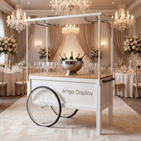 Chariot de bar à fleurs, bonbons et desserts en bois moderne et simple, personnalisé, directement de l'usine Super-E, en MDF, mobile, pour mariages et événements, avec roues, faible MOQ