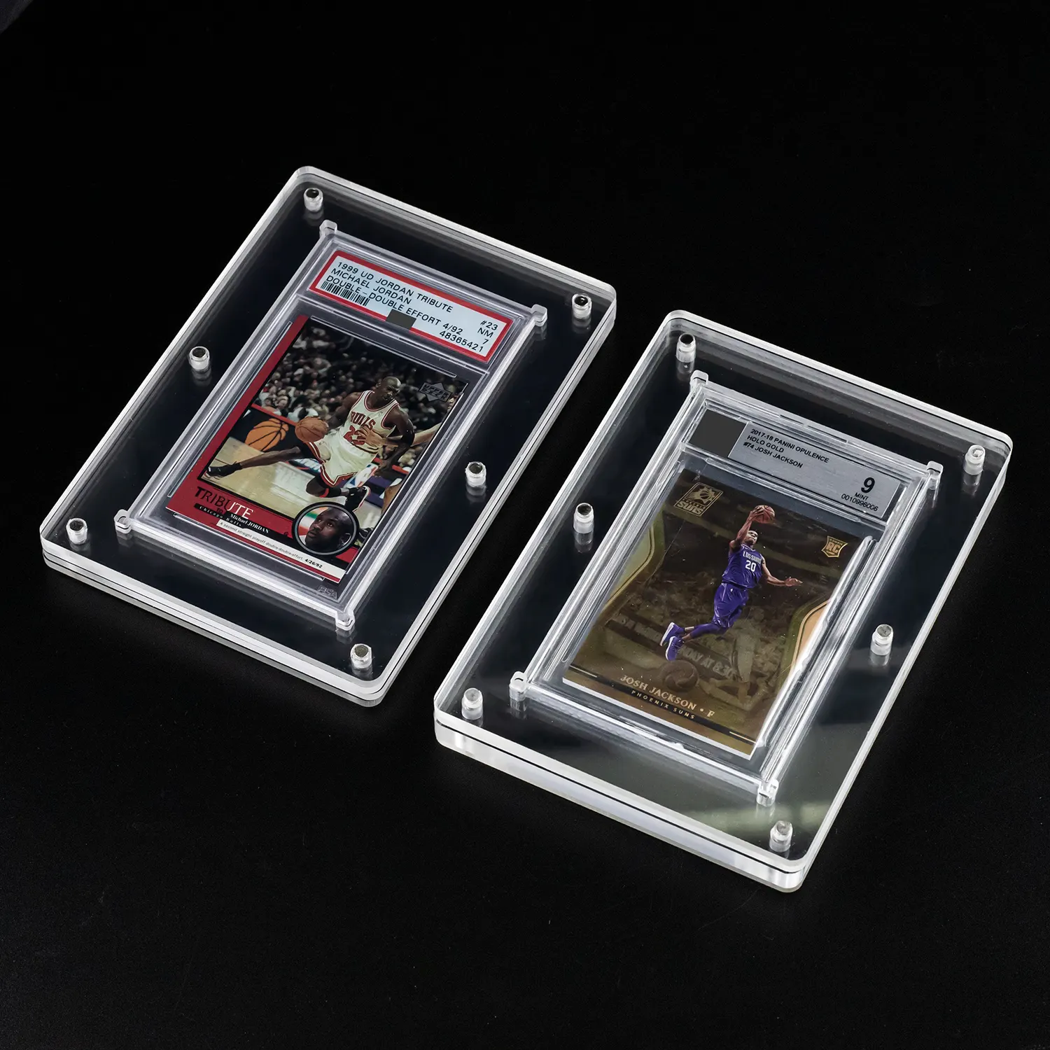 Trong suốt Acrylic hiển thị đứng gia cố cao rõ ràng phân loại chủ thẻ khung cho bóng rổ bóng chày bóng đá thẻ