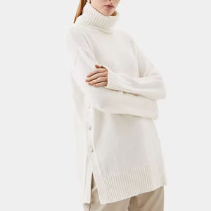 Custom Wholesale Cashmere Blend Roll Neck <strong>Longline</strong> <strong>Jumper</strong> Chunky Knit Loose Pullover <strong>Women</strong> Turtleneck Winter Sweaters - Product Image 1