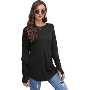 Tunique à manches longues pour femme, coupe ample, col rond, couleur unie, style streetwear, manches classiques, détection de la taille, 2X 3X - Product Image 3
