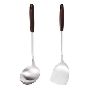 Juego de espátulas para wok de acero inoxidable de grado alimenticio, 4 piezas, utensilios de cocina con mango de madera para cocinar y servir - Product Image 5