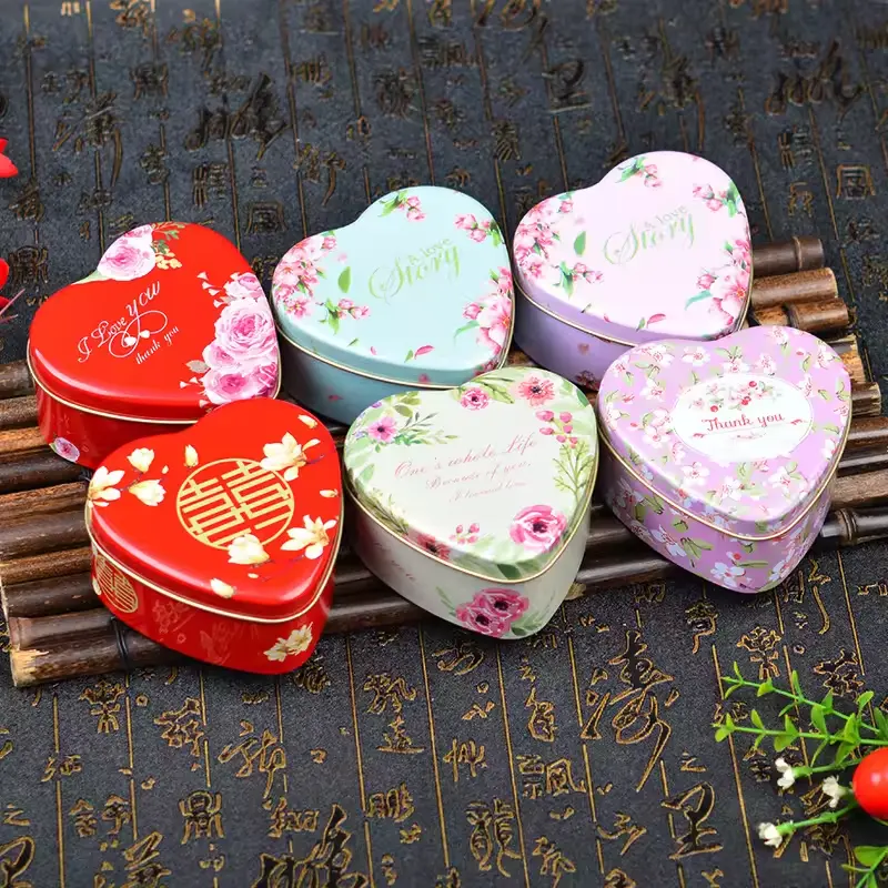 12*12 * H4.8cm gros coeur forme métal boîte de conserve bonbons chocolat cadeau boîte en fer blanc pour mariage alimentaire