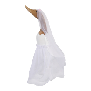 Statuetta di anatra in legno con velo e abito per decorazioni domestiche, bagno, ufficio, soggiorno, scultura - Product Image 4