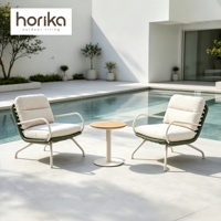 Ensemble bistrot de jardin de luxe pour hôtel, mobilier de balcon extérieur, table et chaises de jardin avec structure en aluminium