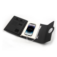 Carnet en cuir exquis à trois volets avec chargeur sans fil et batterie externe 10000mAh avec logo LED pour cadeaux promotionnels